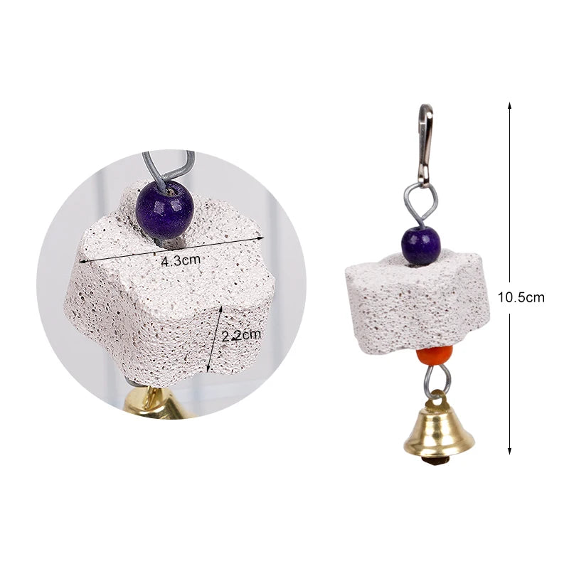 鸚鵡磨牙鈣石玩具 - 帶鈴鐺鳥籠配件