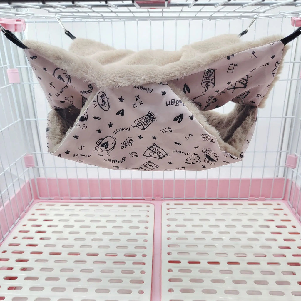 雙層溫暖寵物吊床 - 柔軟絨布小型動物睡窩