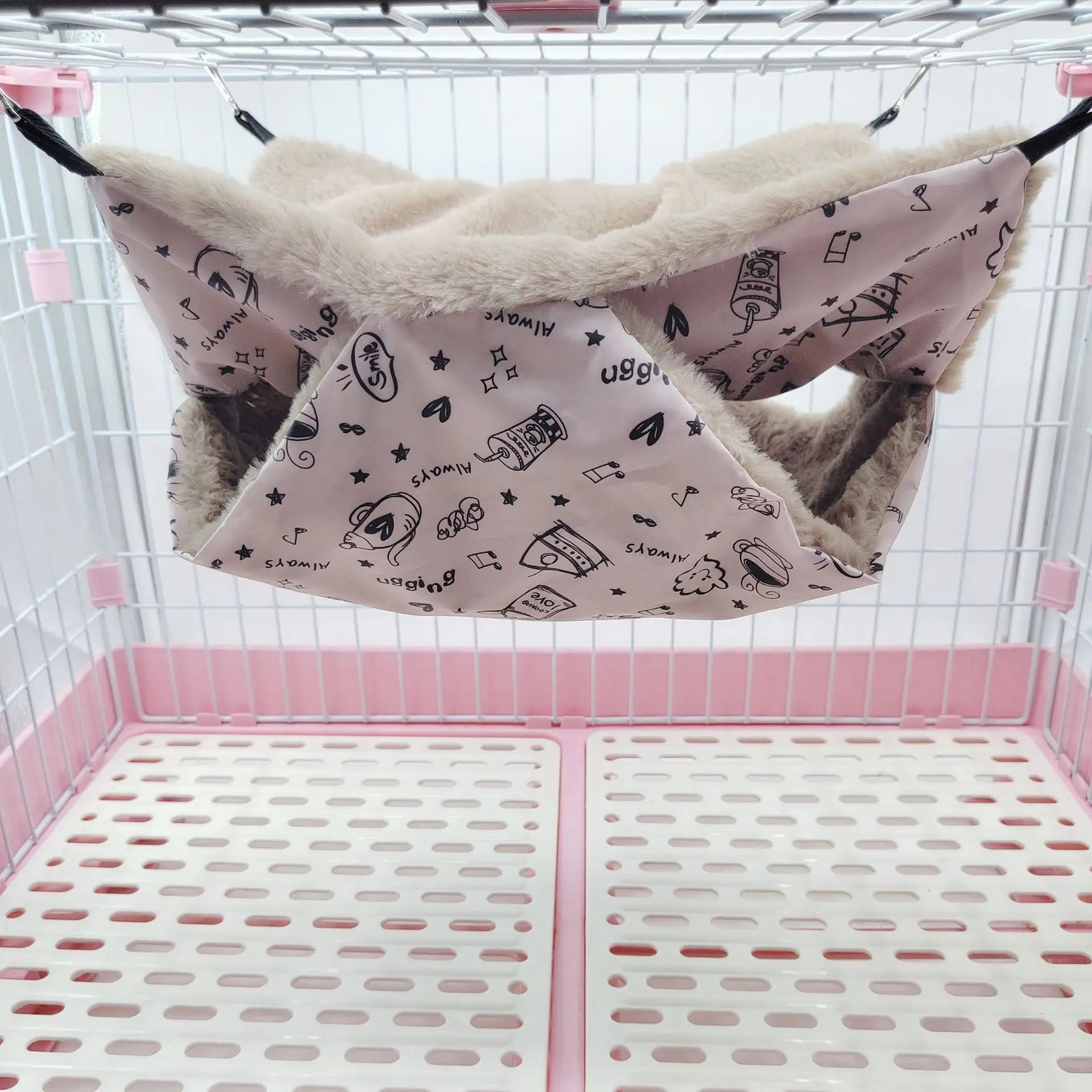 雙層溫暖寵物吊床 - 柔軟絨布小型動物睡窩