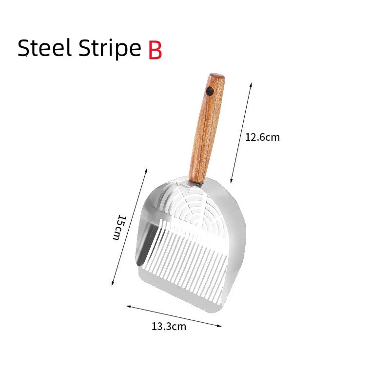 專業碳鋼貓砂鏟 - 木柄耐用清潔神器