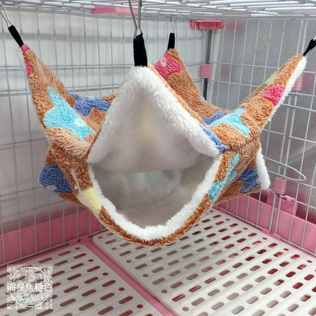 雙層溫暖寵物吊床 - 柔軟絨布小型動物睡窩
