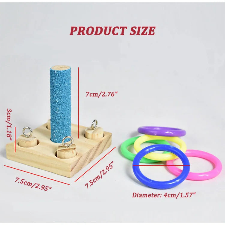 智能木製鳥類訓練玩具 - 彩環益智啄玩具