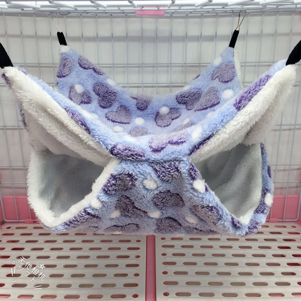 雙層溫暖寵物吊床 - 柔軟絨布小型動物睡窩