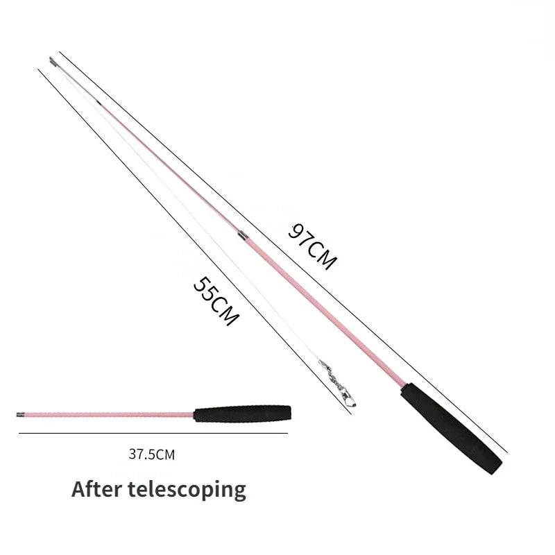 伸縮貓咪逗趣釣竿 - 三節羽毛互動玩具