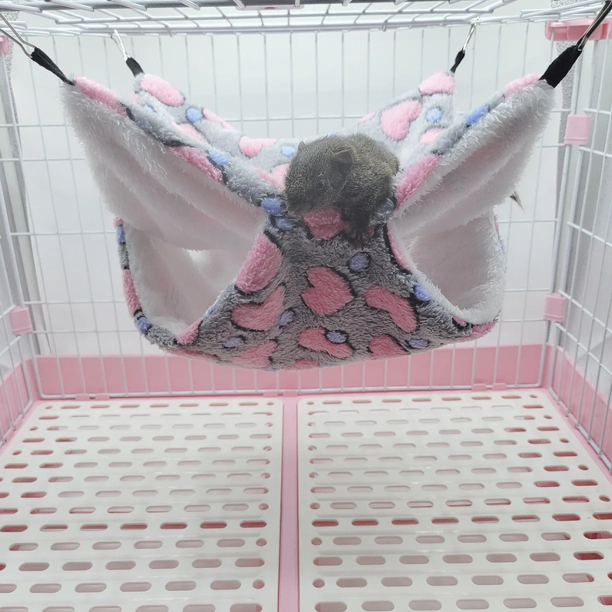 雙層溫暖寵物吊床 - 柔軟絨布小型動物睡窩