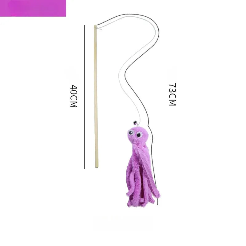 伸縮貓咪逗趣釣竿 - 三節羽毛互動玩具