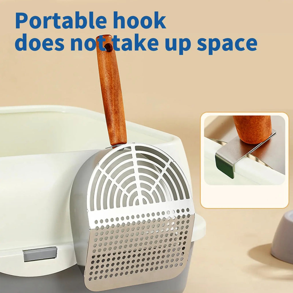 專業碳鋼貓砂鏟 - 木柄耐用清潔神器