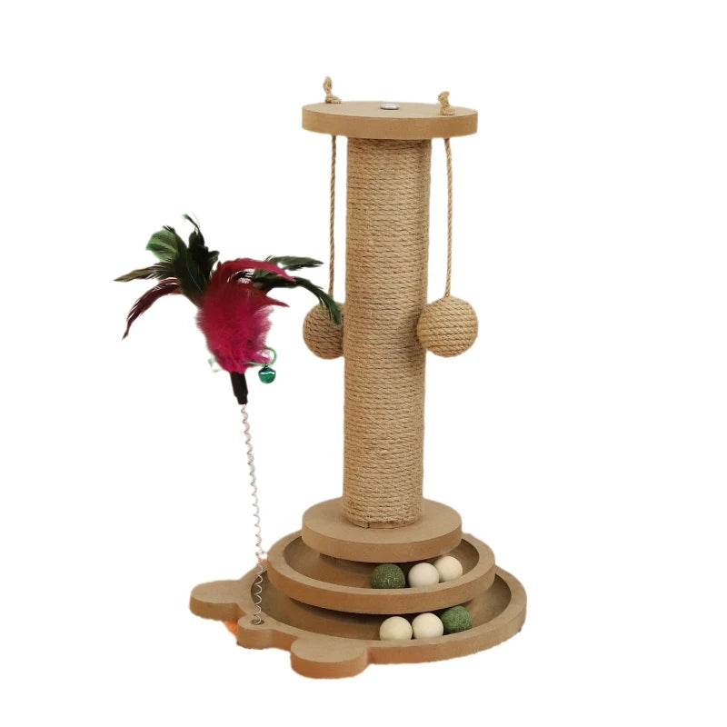 專業木製貓抓轉盤 - 趣味貓棍球耐用劍麻抓板