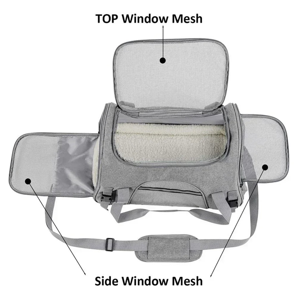 厚棉墊狗狗背囊 - 透氣便攜寵物航空背包