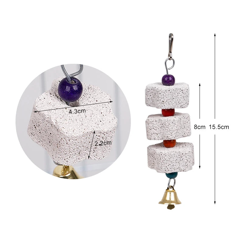 鸚鵡磨牙鈣石玩具 - 帶鈴鐺鳥籠配件