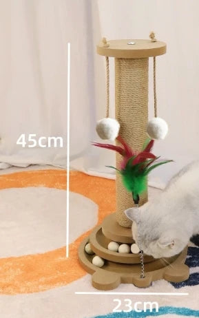 專業木製貓抓轉盤 - 趣味貓棍球耐用劍麻抓板