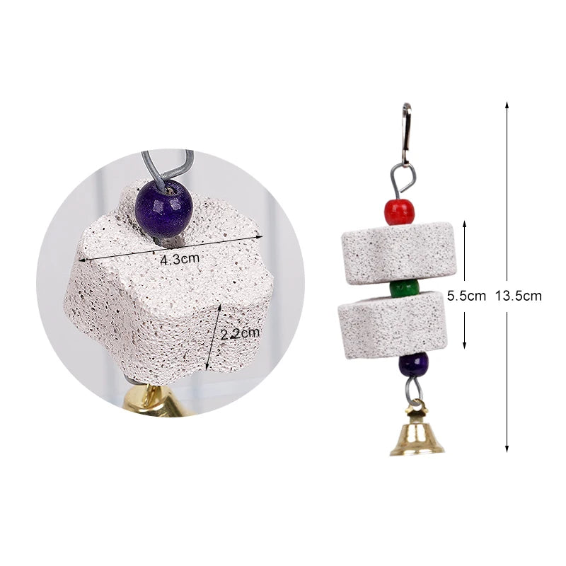 鸚鵡磨牙鈣石玩具 - 帶鈴鐺鳥籠配件