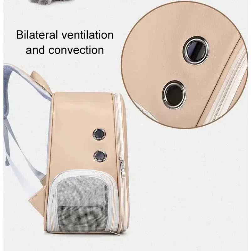 1件裝PU便攜貓狗背包 - 時尚透氣戶外旅行載具
