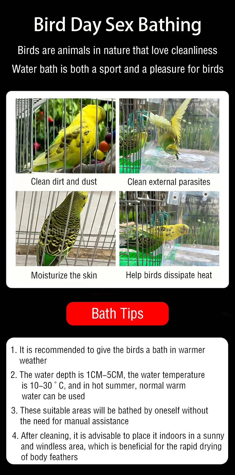 懸掛式鳥類沐浴盒 - 鸚鵡淋浴籠配件