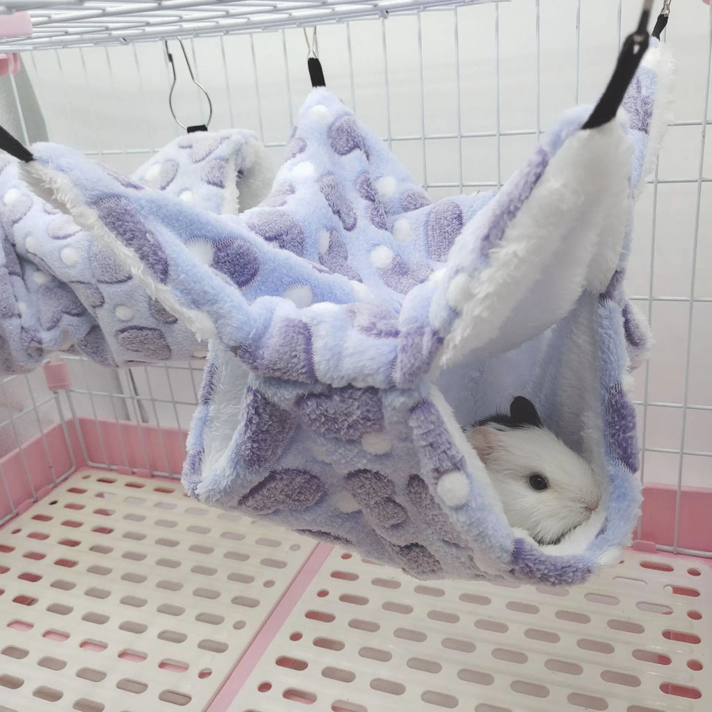 雙層溫暖寵物吊床 - 柔軟絨布小型動物睡窩