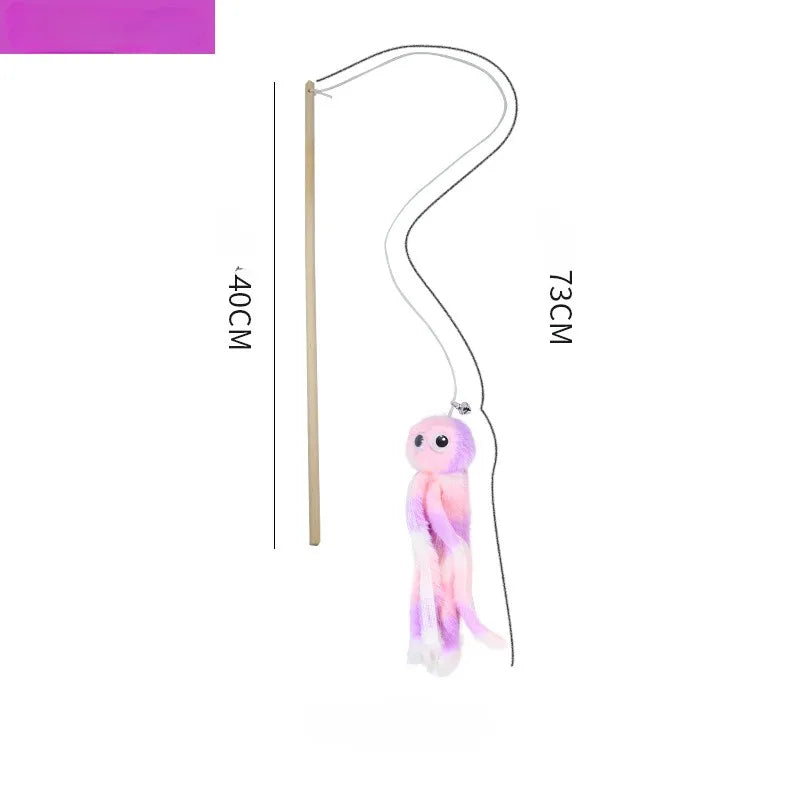 伸縮貓咪逗趣釣竿 - 三節羽毛互動玩具