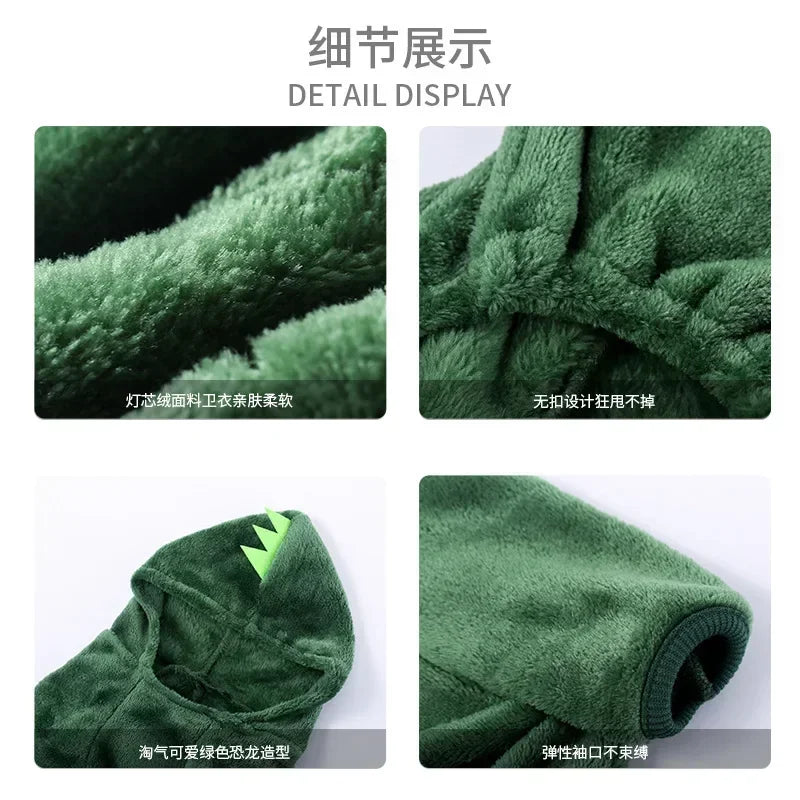 可愛恐龍連帽外套 - 秋冬加厚寵物保暖服
