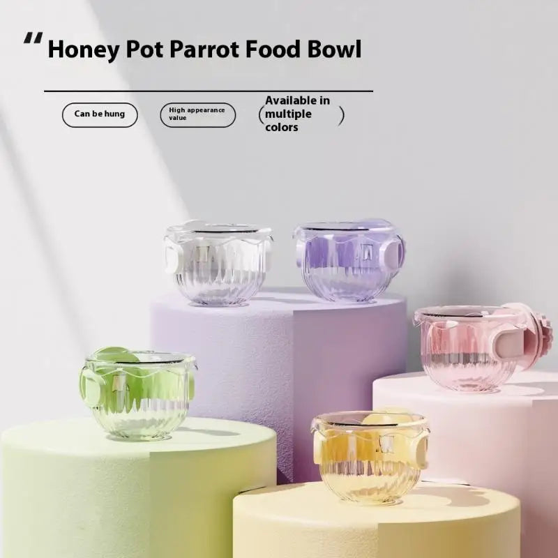 防溢透明鸚鵡餵食碗 - 籠掛式鳥食器