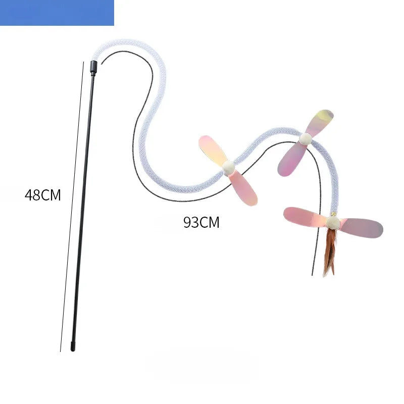 伸縮貓咪逗趣釣竿 - 三節羽毛互動玩具