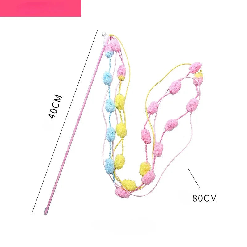 伸縮貓咪逗趣釣竿 - 三節羽毛互動玩具