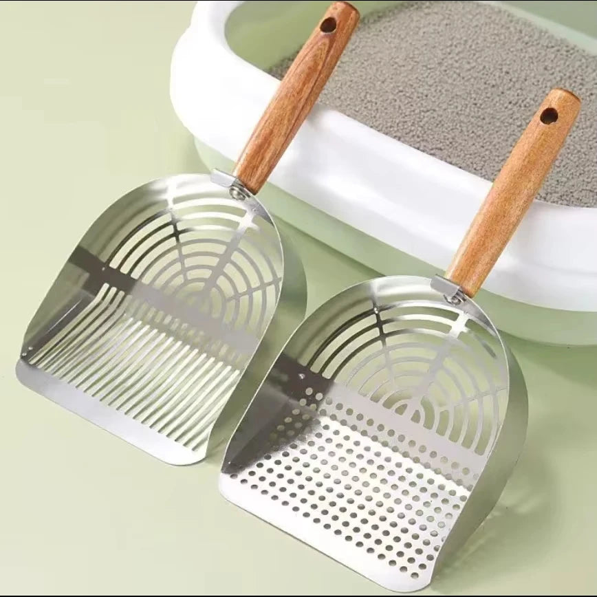 專業碳鋼貓砂鏟 - 木柄耐用清潔神器