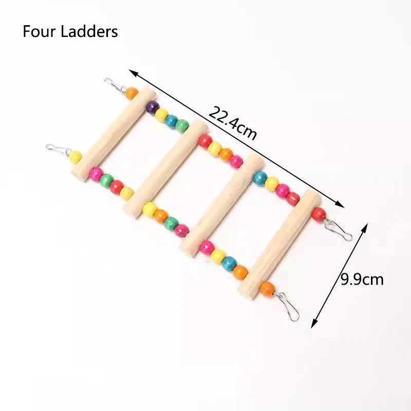 標題： 天然木製鸚鵡梯子玩具 - 彩球攀爬吊盪