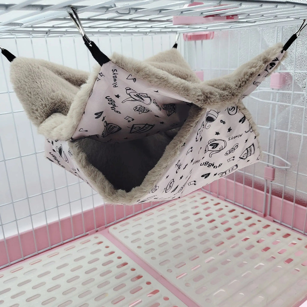 雙層溫暖寵物吊床 - 柔軟絨布小型動物睡窩