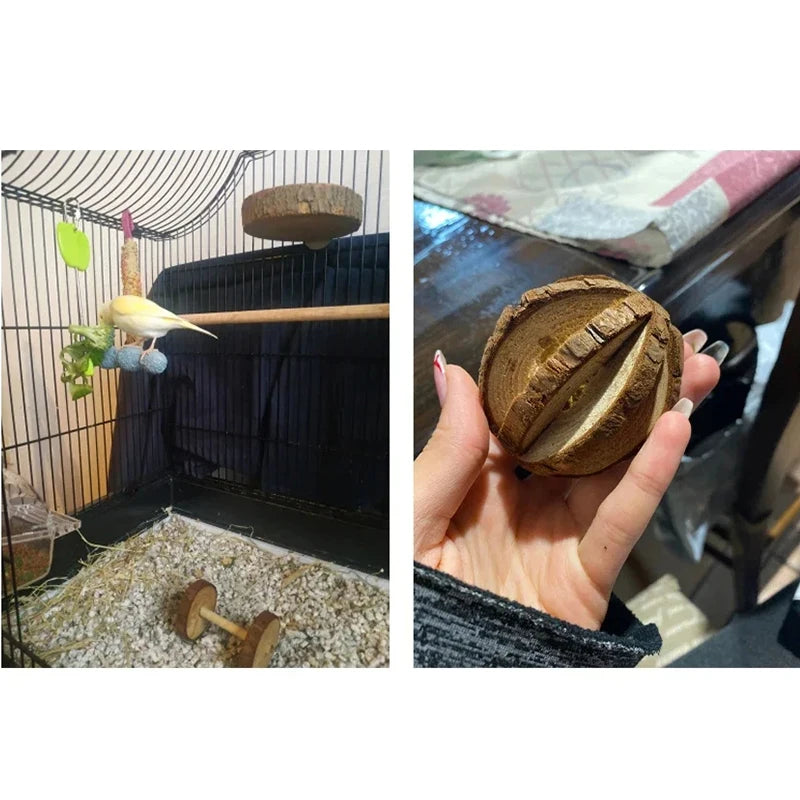 天然木製小動物啃咬玩具 - 兔兔倉鼠玩樂啞鈴