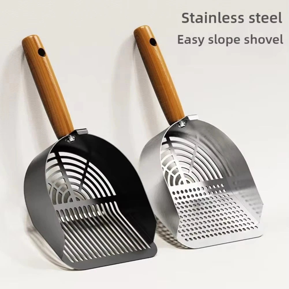 專業碳鋼貓砂鏟 - 木柄耐用清潔神器