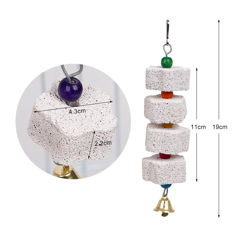 鸚鵡磨牙鈣石玩具 - 帶鈴鐺鳥籠配件