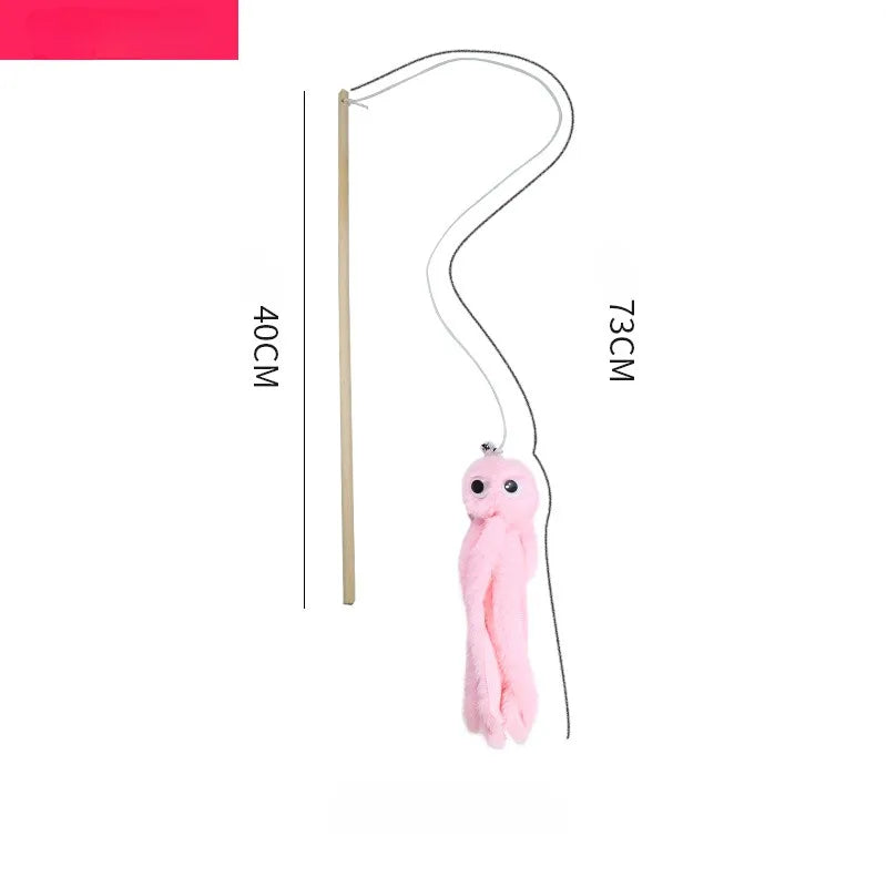 伸縮貓咪逗趣釣竿 - 三節羽毛互動玩具