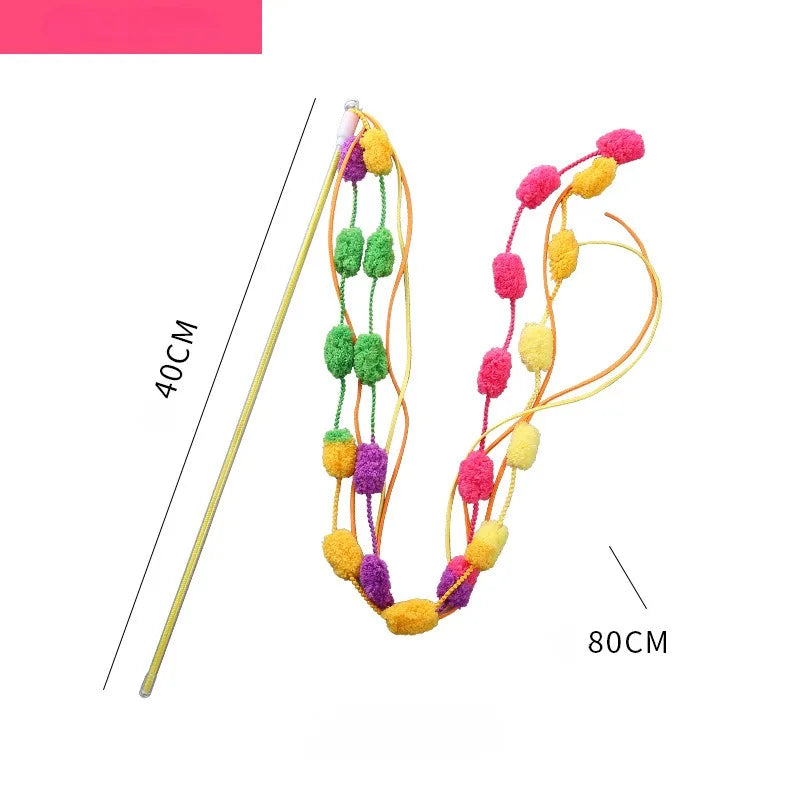 伸縮貓咪逗趣釣竿 - 三節羽毛互動玩具