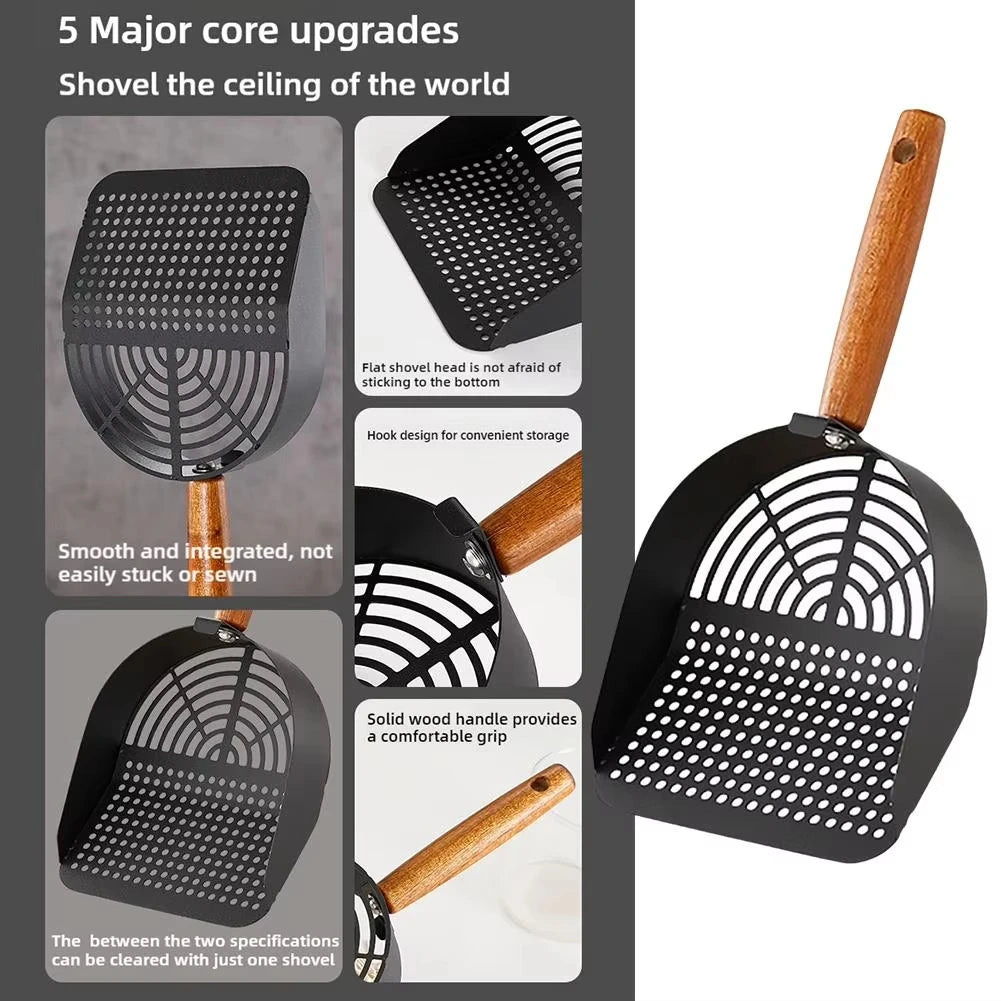 專業碳鋼貓砂鏟 - 木柄耐用清潔神器