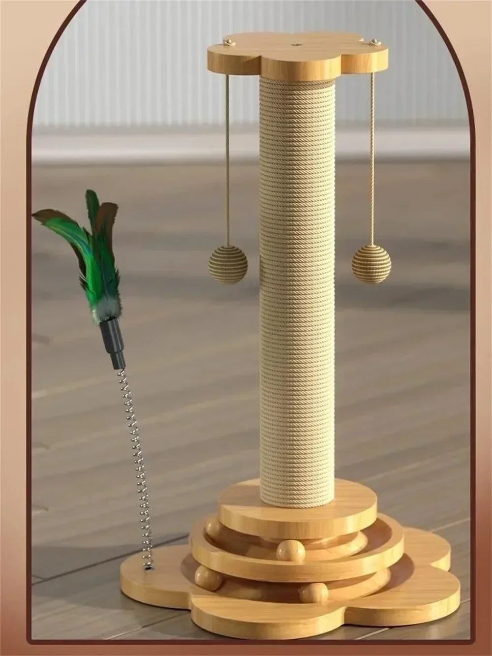 專業木製貓抓轉盤 - 趣味貓棍球耐用劍麻抓板