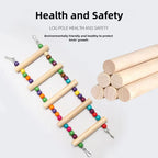 標題： 天然木製鸚鵡梯子玩具 - 彩球攀爬吊盪