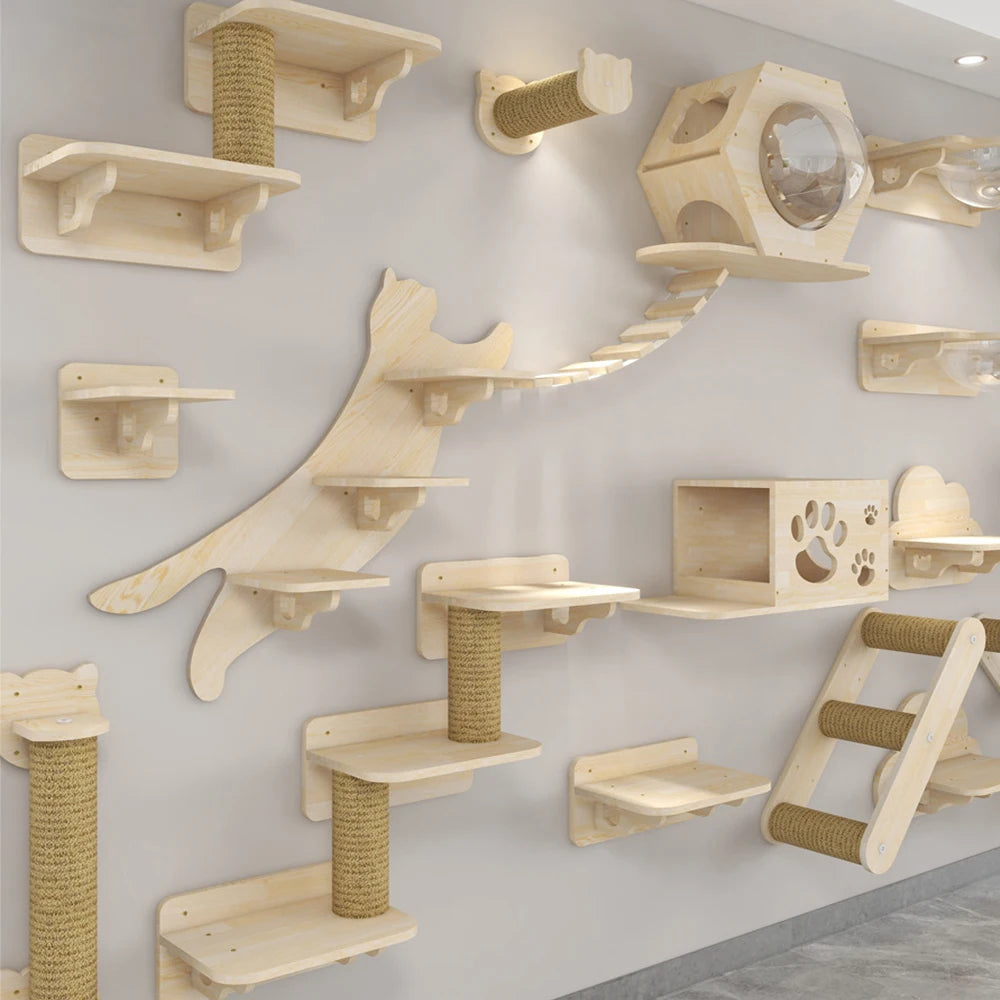 多功能壁掛貓樹 - 攀爬抓板跳台全能組合