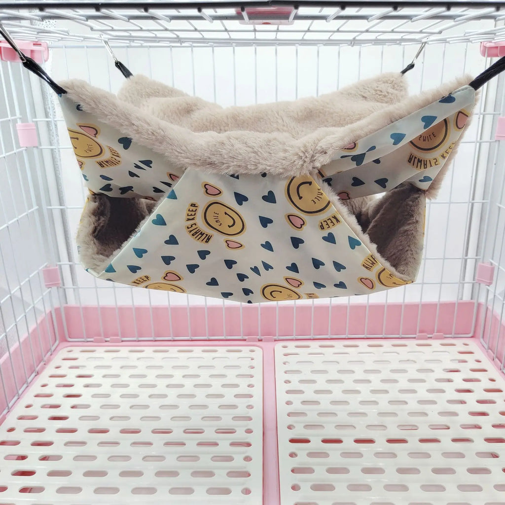 雙層溫暖寵物吊床 - 柔軟絨布小型動物睡窩