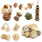 天然木製小動物啃咬玩具 - 兔兔倉鼠玩樂啞鈴
