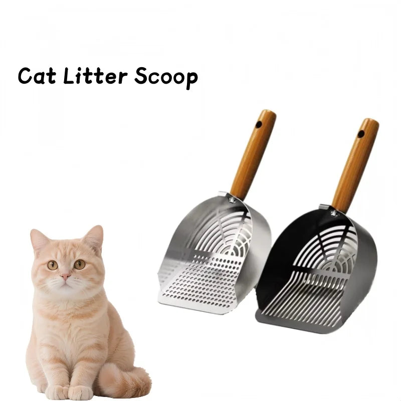專業碳鋼貓砂鏟 - 木柄耐用清潔神器